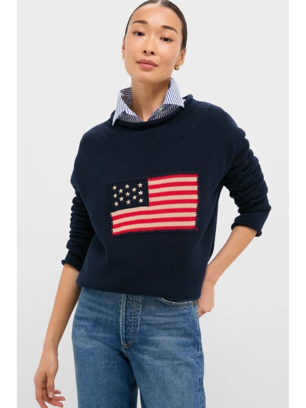 TUCKERNUCK Cotton Rollneck Americana Sweater Navy Size Medium NWT